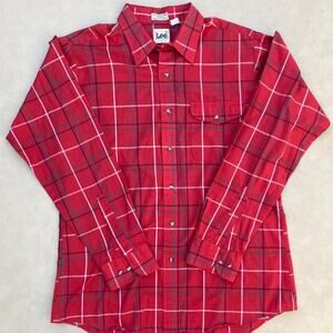 Vintage 90s Lee Red Plaid Shirt Long Sleeve Western Grunge Skater Top Men's L